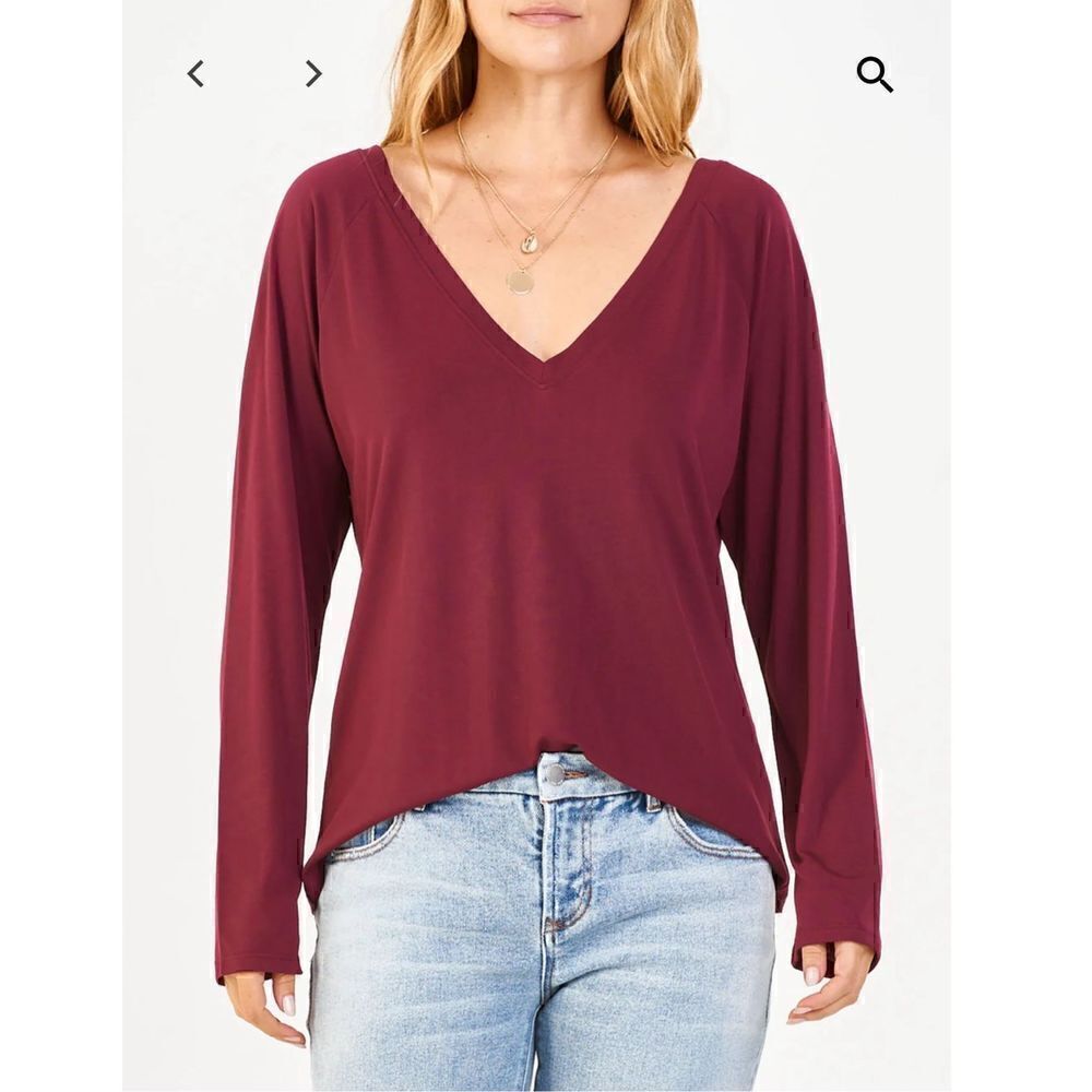 NWT Another Love Liv Double V-Neck Top Sz XS Tawny Port Maroon Burgundy Long Slv